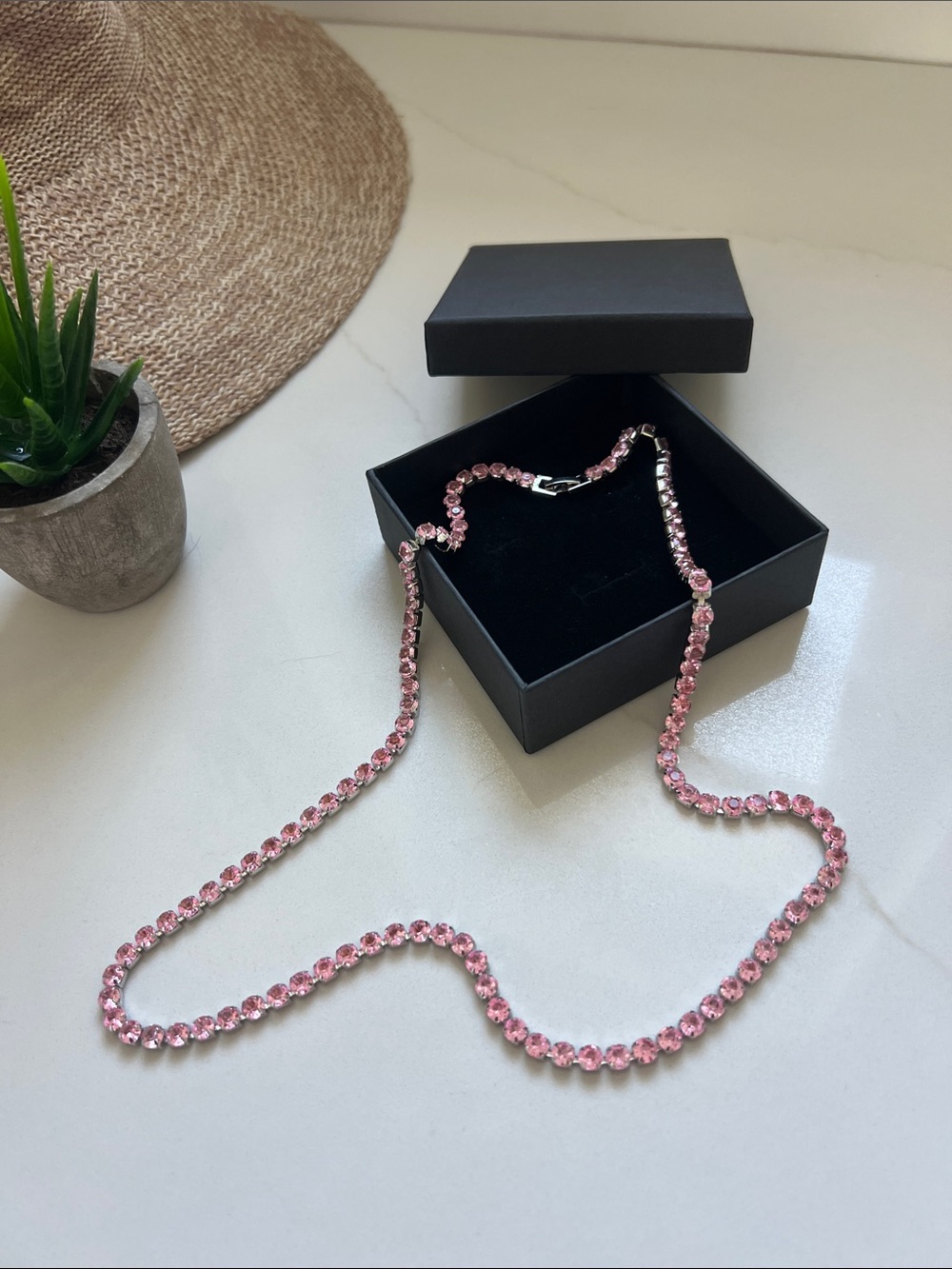 Pink Crystal Tennis Necklace - Women Jewelry